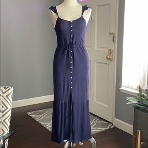 Malibu Days Button Front Navy Dress